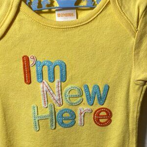 Gymboree Yellow w/ Stitched Applique I'm New Here Onesie